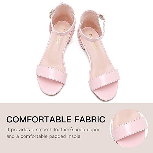 Image of Dufannie Girls Sandals Low Heels Dress Pump Ankle Strap Open Toe Flower Girl Wedding Party for Toddler Little Big Kid