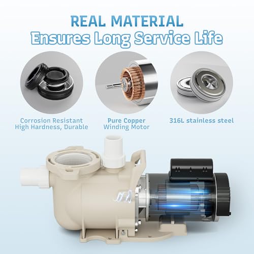 Image of 1HP Pool Pump, 115 /208-230V Pool Pump Inground, 5785GPH, In /Above Ground Pool Pumps, Low Nosie, Powerful Self Primming Swimming Pool Pump with 2 inch /1.5 inch Fittings - 2 Year Warranty
