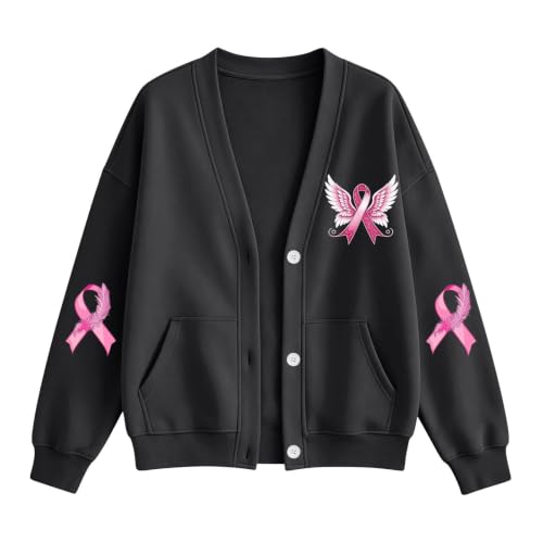 Breast Cancer Awareness Sweatshirt for Women Open Front Oversized Sweater - image 4