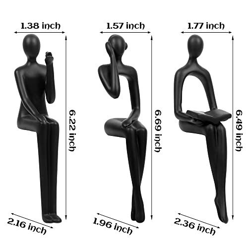 Kilarero 3Pcs Modern Shelf Decor For Home Office Living Room Table Desktop, Sitting Thinker Statue Abstract Sculpture Statue Home Decor Resin(Black-2) #TOP2