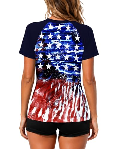 Image of AOBUTE Women Short Sleeve Rash Guard UPF 50+ Tropical Sun Protection Floral Swim Shirts