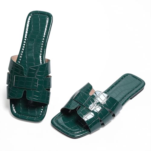 Image of Women's Dressy Casual Flat Sandals, Elegant Comfortable Slip-On Slides with Textured Upper, Versatile Dressy Style for Everyday Wear