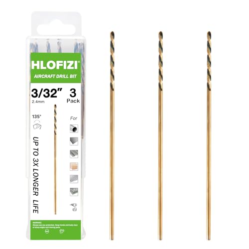 HLOFIZI 3/32 x 8 Inch Extra Long Drill Bits (3 Pack), Aircraft Drill Bit Black and Gold M2 HSS for Wood, Plastic, Thin Metal Sheet