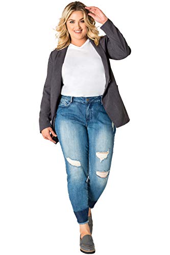 Standards & Practices Plus Size Women's Grey One Button Relaxed Boyfriend Blazer4