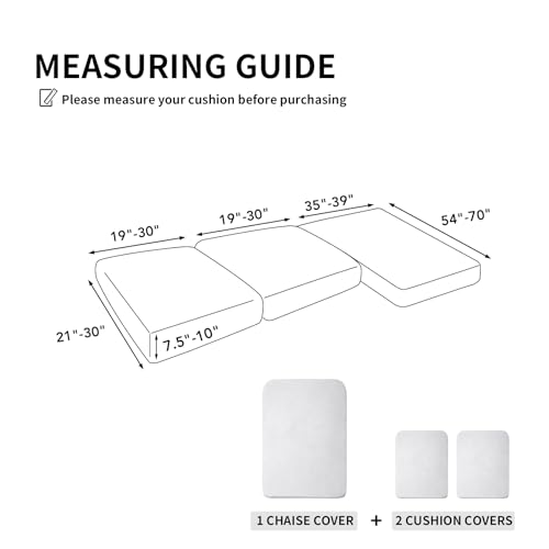 Image of Easy-Going Stretch 3 Pieces Couch Cushion Covers for Sectional Sofa L Shape | 2 Seater + 1 Chaise Lounge Left /Right L Sofa Seat slipcover Anti-Slip Sofa Cover Soft Snow White