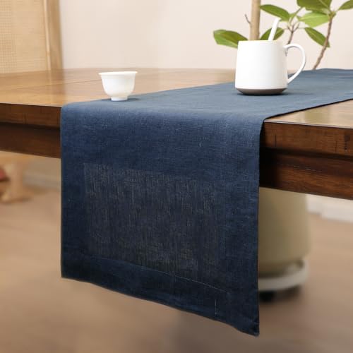 Tseapeni Linen Table Runner 72 Inches Long, 100% Natural Table Runners for Coffee Table Kitchen Dining Dresser Fall Thanksgiving Christmas New Year Holiday(Navy Blue,14x72) by Tseapeni - Used condition - Image 2
