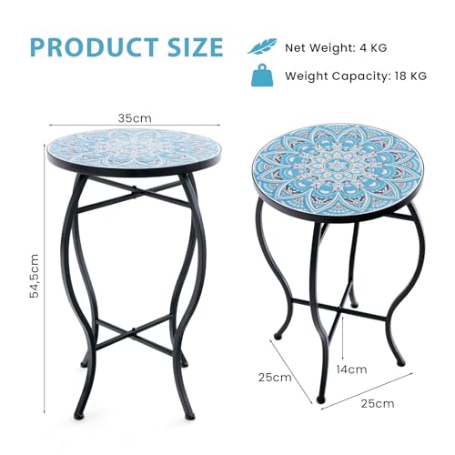 Table de balcon stable HOMASIS en mosaïque bleue pour vos cafés au soleil - 4