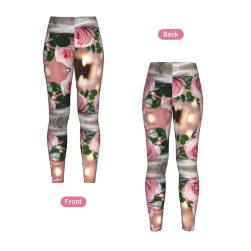 Leggings con estampado de rosas rojas y compresión suave para mujer 4
