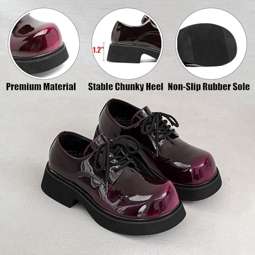 Men's Patent Leather Gradient Big Round Toe Derby Shoes Fashion Lace Up Block Chunky Heel Platform Heighten Dress Oxfords for Party Wedding Daily3