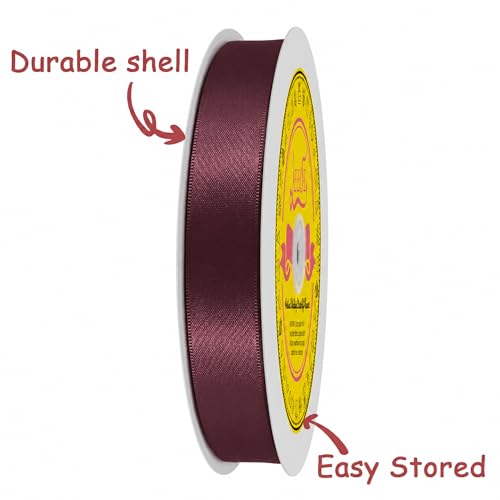 Image of Double Face Burgundy Satin Ribbon 7 /8 Inch X 100 Yards Polyester Ribbon for Gift Wrapping Very Suitable for Weddings Party Hair Bow Invitation Decorations and More