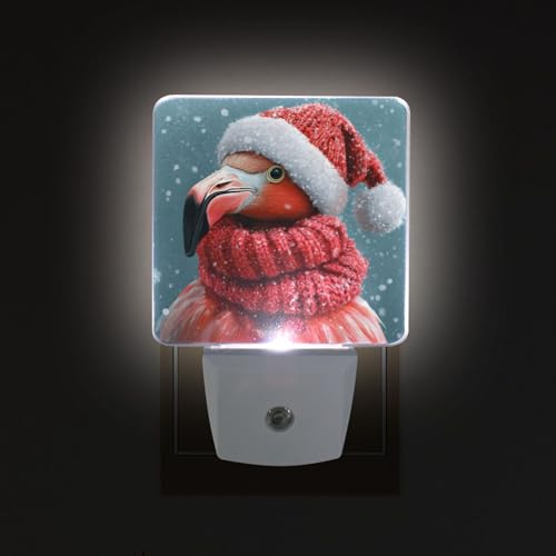 Image of Christmas Flamingo Night Lights 2 Pack Plug-in Wall Led Nightlight Auto Dusk-to-Dawn Sensor Lamps for Bedroom Kitchen Bathroom