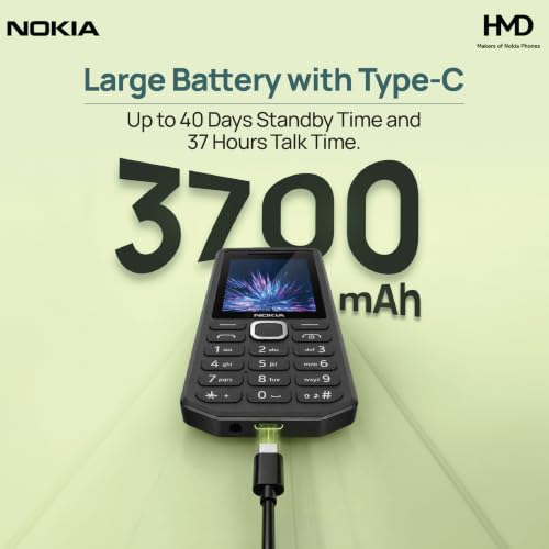 Nokia 300 चार्ज 2G कीपैड मोबाइल फोन|3700 mAh की बैटरी | रिवर्स चार्जिंग | 4-इन-1 चार्जिंग केबल | मजबूत मशाल | PhonePe UPI |1‑वर्ष की रिप्लेसमेंट गारंटी |टाइप-सी चार्जिंग | काला - Image 4