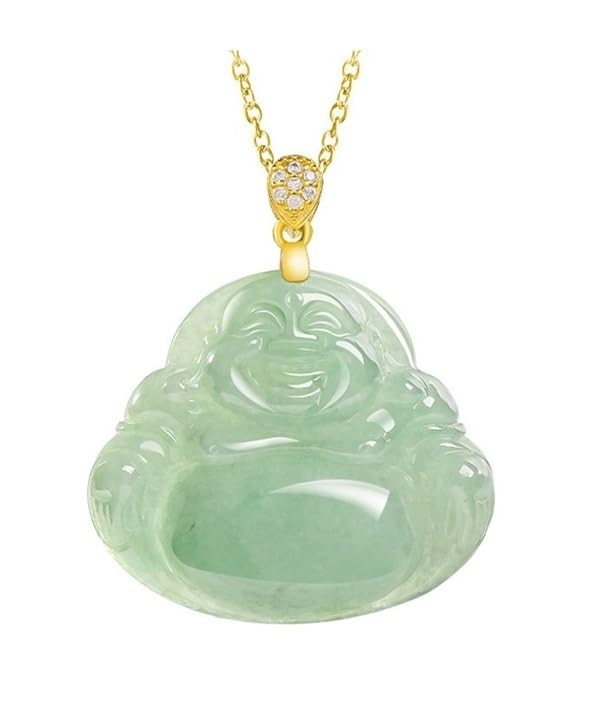 Pendentif bouddha riant en jade de glace véritable et monture en argent sterling S925