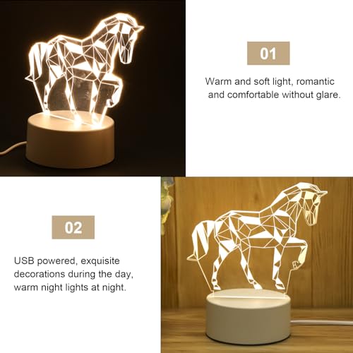 Lámpara de noche 3D LED en forma de caballo blanco miniatura 4