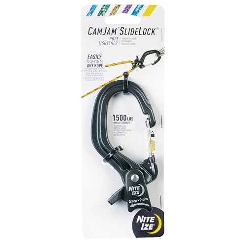 Nite Ize CamJam SlideLock Rope Tightener - Features Pull-to-Tighten Lock & Quick-Release Lever - 500 lb Working Load Limit & 1500 lb Break Strength - Fits Rope Sizes 36mm - Large