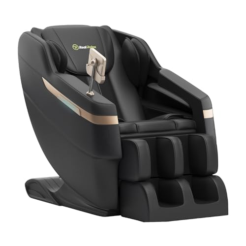 Real Relax 2025 Full Body Massage Chair, Zero Gravity Shiatsu Massage Chair Recliner, Foot Massage, Bluetooth, Large Control Screen (Black and Gold)