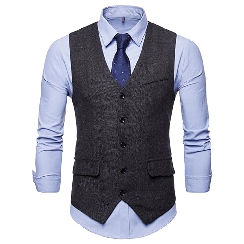 Gilet Herringbone Tweed pour Hommes Veste Affaires Slim Fit Légère