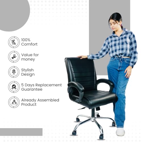 Image of activa Executive Revolving Office Chair| Ergonomic Computer Desk Chair with Cushioned Seat| Heavy Steel Base, Adjustable Height & 360 Swivel Wheel| Leatherette Office Visitor Chair (Black, Regal)