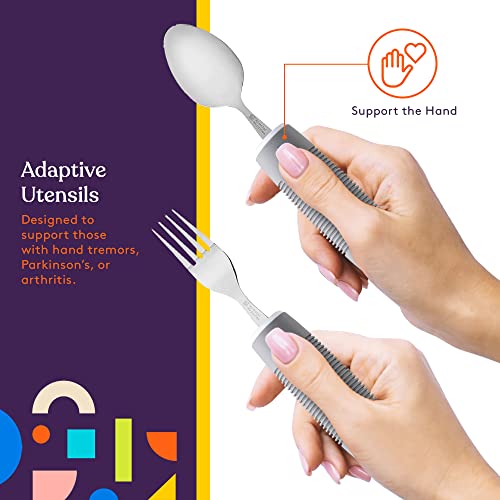 Special Supplies Adaptive Utensils (5-Piece Kitchen Set) Wide, Non-Weighted, Non-Slip Handles for Hand Tremors, Arthritis, Parkinson’s or Elderly Use (Grey) - Image 7