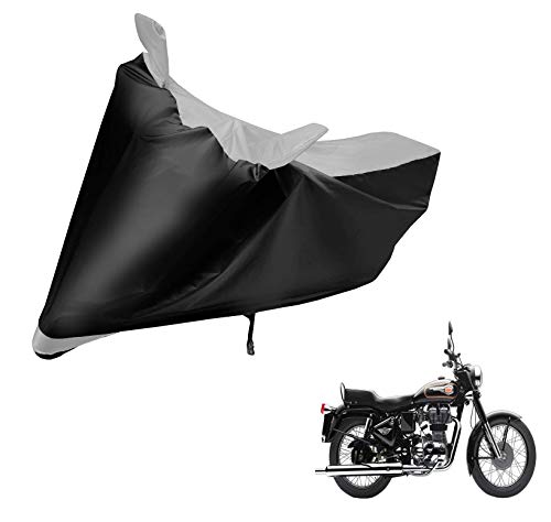 Image of Auto Hub Bike Cover Compatible with RE Classic 350 with Mirror Pocket, Dustproof, Heat Resistant, Triple Stitched, Classic 350 Bike Cover- Black, Silver