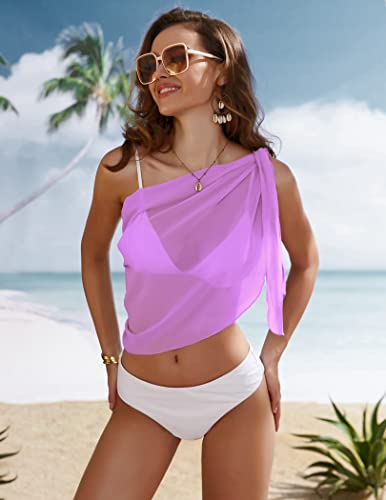 Ekouaer Womens Beach Sarong Wrap Sheer Chiffon Cover Up Bottoms For Swimwear Purple Medium #TOP4
