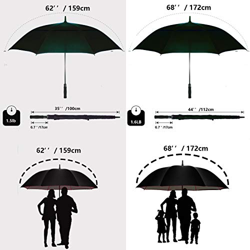 Image of Golf Umbrella Large 62 /68 /72 Inch, Extra Large Oversize Double Canopy Vented Windproof Waterproof Umbrella, Automatic Open Golf Umbrella for Men and Women and Family