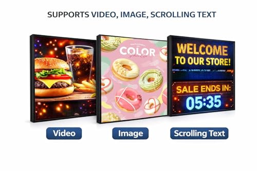 Image of P4 Outdoor LED Sign Display 40x40 Inch, Full Color Programmable Digital Signage with WiFi & USB Control, 240x240 HD LED Video Screen for Storefront Advertising, Supports Video Images Scrolling Text