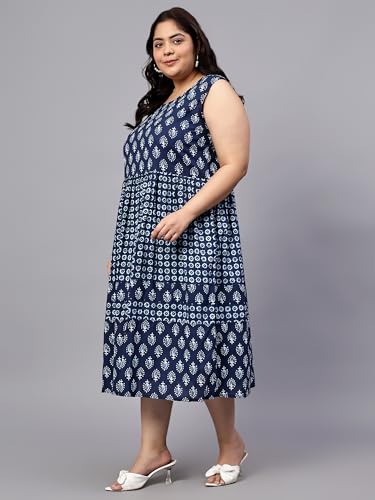 Image of Indietoga Women's Plus Sizes Pure Cotton Printed Tiered Midi Dress (XL to 7XL)