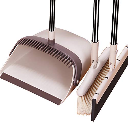 Queta Broom and Dustpan set,3-piece dust-proof disc and broom floor wiper combination, retractable handle for home kitchen office lobby floor