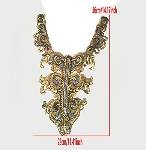 Miniatura 5 de 1 piezas de oro bordado encaje cuello tela ajuste DIY bordado encaje tela escote apliques costura artesanía