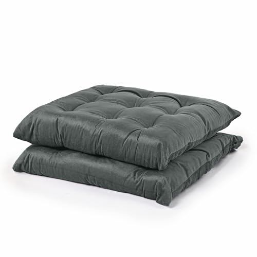 Image of Kuber Industries 2 Pcs Heavy Velvet 16 Inch Chair Pad Cushion with Drawstrings for Dining, Office & Home | Soft Seat Pad | Support for Long Sitting | Grey