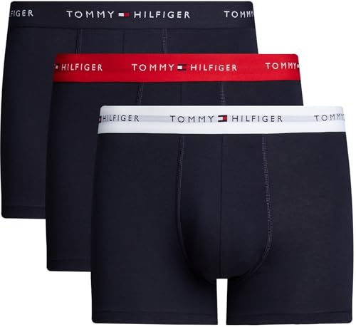 Tommy Hilfiger Calzoncillos bóxer Pack de 3 Hombre Trunks con Logotipo en la Cintura, Multicolor (Primary Red/White/Desert Sky), XXL