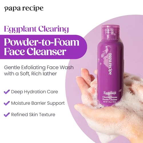 Image of Papa Recipe Eggplant Enzyme Powder Cleanser (1.7oz /50g) - Travel-Friendly Korean Enzyme Powder-to-Foam Face Wash, Oil-Moisture Balance, Hydrating, Gentle Exfoliation, Smooth Texture & Pore Care