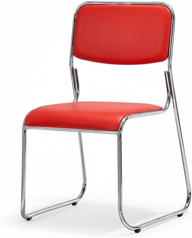 Stackable Office Chair with Chrome Frame and Padded Seat - Ideal for Home and Office Use (Black Leather)