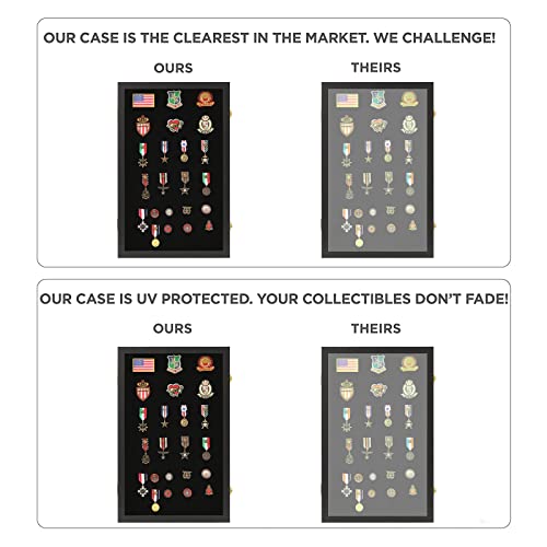 Image of VERANI Pin Display Case Badge Display Frame Oversized Black for Beach Tags | Flexible layout arrangement,Premium real clear glass door,Wood matte black frame,Wall mountable design