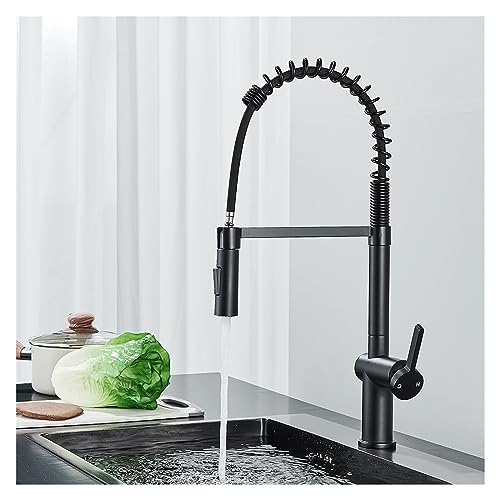 Grifo extraíble negro con boquilla de doble función y mezclador de latón para cocina 5