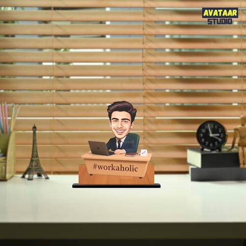 Image of Personalized IT Professional Caricature Gift Workaholic Desk Avatar Birthday Gift for Husband Boyfriend Friend Office Colleague Corporate Gift for Men (Workaholic Boy, 10 Inches)
