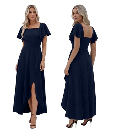 Image of LightlyKiss Women's Square Neck Backless Dress High Slit Wedding Guest Dress Formal Cocktail Party Dress
