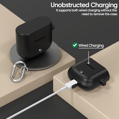 Image of Sounce Silicone Case Cover for Boat Airdopes 91 Prime, Soft Protective Shockproof Shell with Anti-Loss Keychain Clip, Dustproof and Scratch-Resistant Design, Secure Fit with Protection - Black