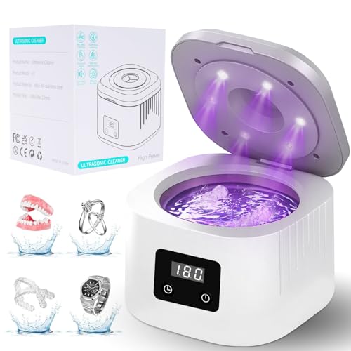 Ultrasonic Retainer Cleaner, 45kHz Ultrasonic Denture Cleaner with 3 Modes, U-V Light for Retainer, Dentures, Aligners, Mouth Guards, Night Guards, Toothbrush Heads, Whitening Trays, Jewelry