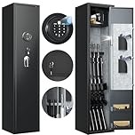 SUPEER Home Rifle and Pistols Gun Safe with LED light and Alarm System,Biometric Fingerprint Rifle Safe,Quick Access 4-5 Rifle,Removable Shelf,Built-in Small Cabinet