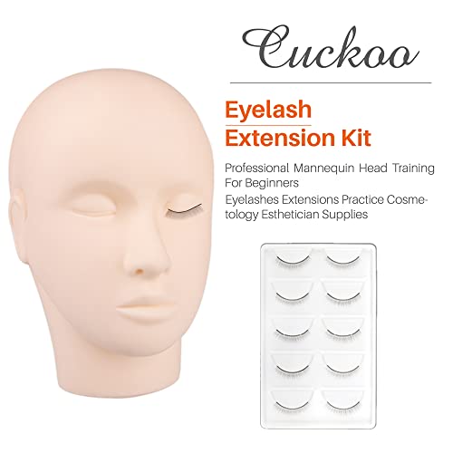 Cuckoo Eyelash Extension Kit,Lash Extension Practice Kit,Mannequin Head Practice Exercise Set Training Lash Extension Supplies For Beginners Include Mini Fan Lash Dryer,Eyelash Graft #TOP2