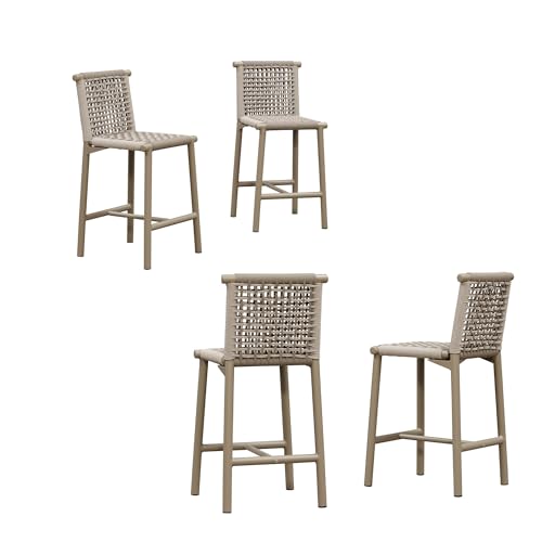 PURPLE LEAF Outdoor Counter Height Stools Set of 4 Aluminum Wicker Bar Stool with Back for Backyard Pool Lawn Kitchen Patio Metal Barstool Chairs Champagne
