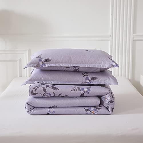 Purple Comforter Set Queen, 4 Pieces Botanical Bedding Set Plant Flowers Printed Comforter With 3 Pillow Shams For All Seasons #TOP7