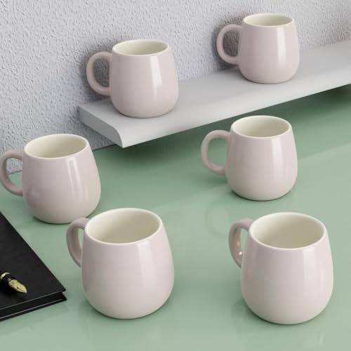 Image of The Earth Store Handcrafted Lavender Ceramic Ovule Shape Chai /Tea Cups Serving Tea Cups Set of 6 | Microwave and Dishwasher Safe | Ideal for Friends, Anniversary, Birthday, Office (190) ML Each