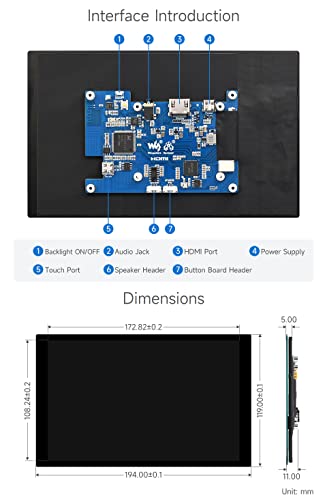 Image of Waveshare 8inch Capacitive Touch LCD IPS Display, Without Back Case, 1280x800 Resolution, HDMI Interface, Compatible with Raspberry Pi 4B /3B+ etc. Support Jetson Nano /PC