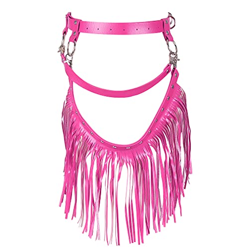 BYDHSS Woman Body Harness Adjustable Dance Clothing Accessories Leg Waist Tassel Gothic Punk Belt (Rose red)3