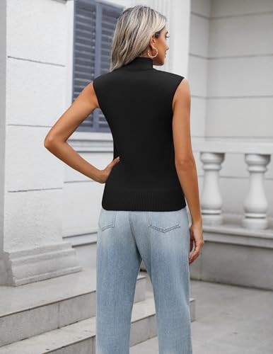 Image of Zeagoo Women's 2024 Mock Turtle Neck Sweater Vest Sleeveless Knit Pullover Tank Tops Casual Trendy Slim Fitted Shirts Black, Large