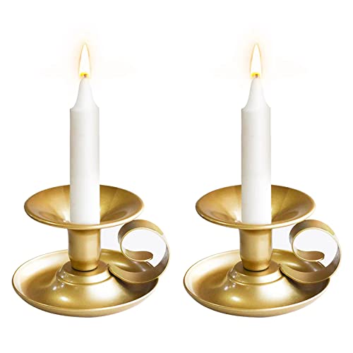 Tibeoyad 2 candelabros con mango, base redonda vintage, candelabros de metal (dorado)