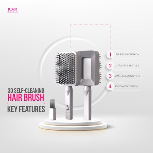 Bime Beauty 3D Self Cleaning Deluxe Rectangular Brush | Self Cleaning Hair Brush for Women | Detangling Hair Comb for All Hair Types (Rose Red)